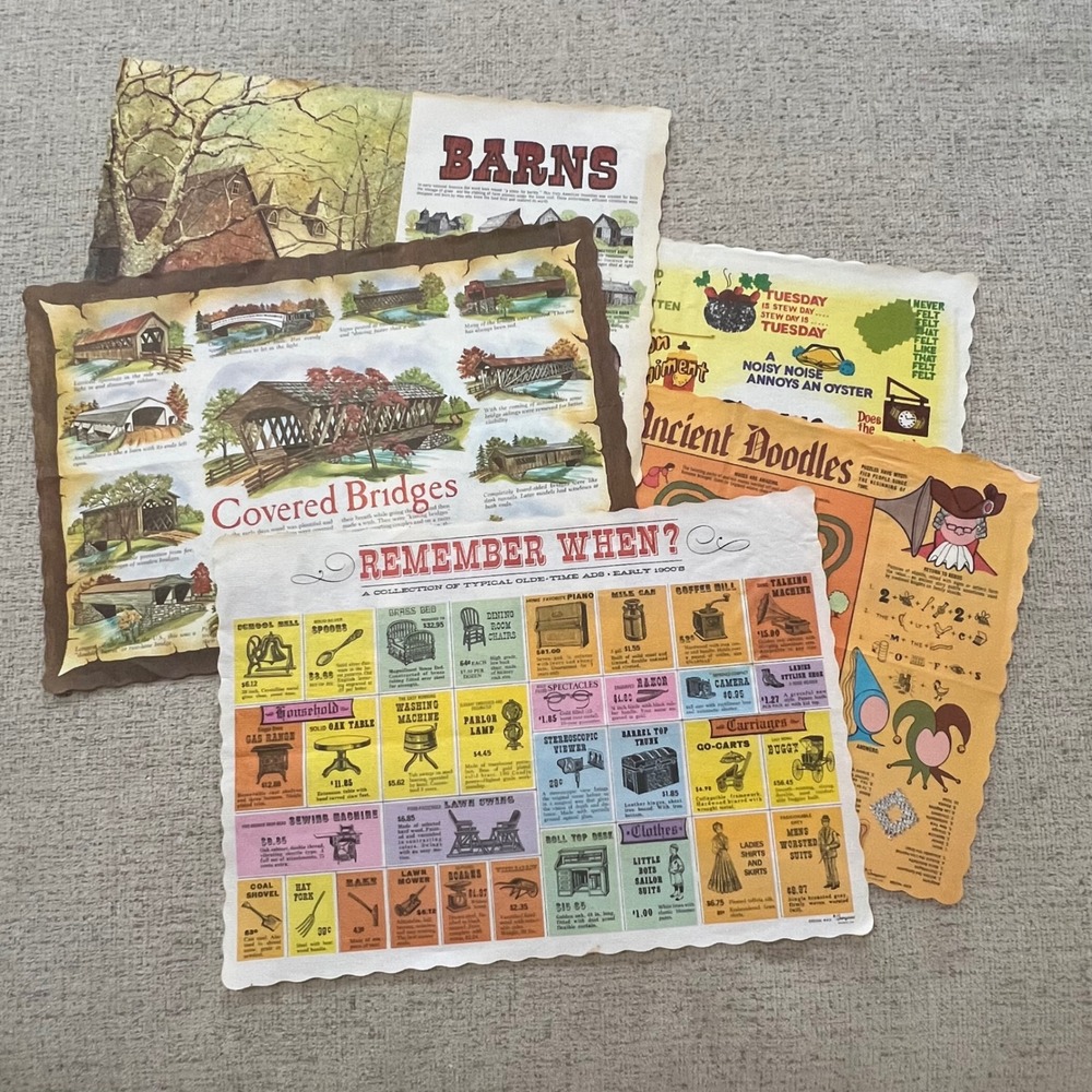 Vintage Springprint Diner Paper Placemats‎ Covered Bridges Barns Nostalgia Set 5